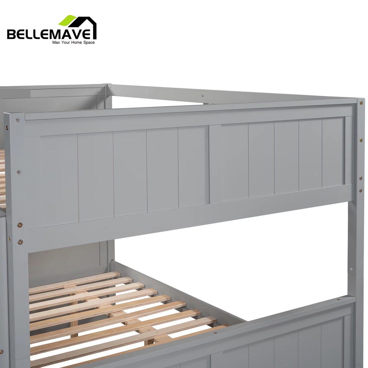 Full Over Full Wood Bunk Bed with Twin Trundle and Ladder V7653