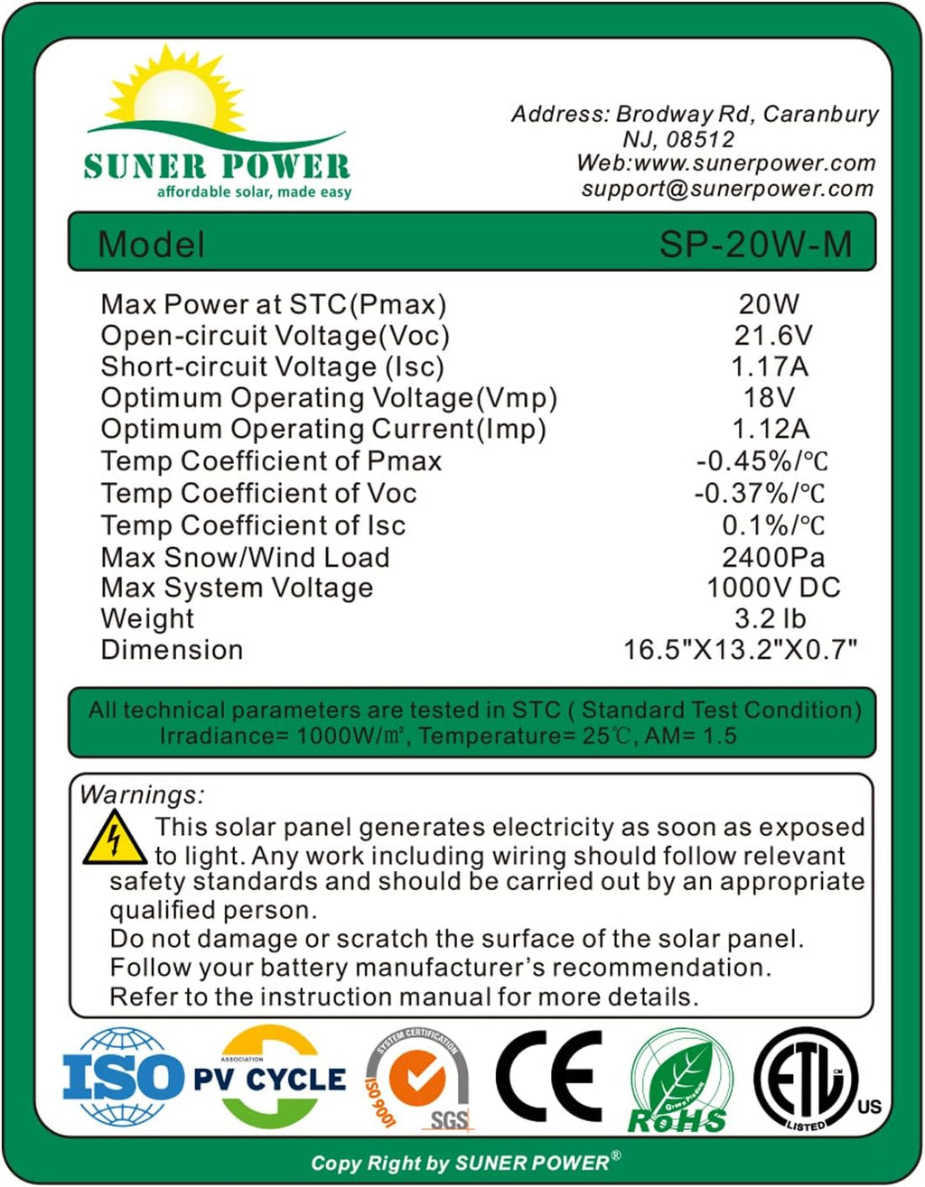 50W Mono Crystalline 12V Solar Panel Kit with 10A Charge Controller and SAE Cable Adapters F667