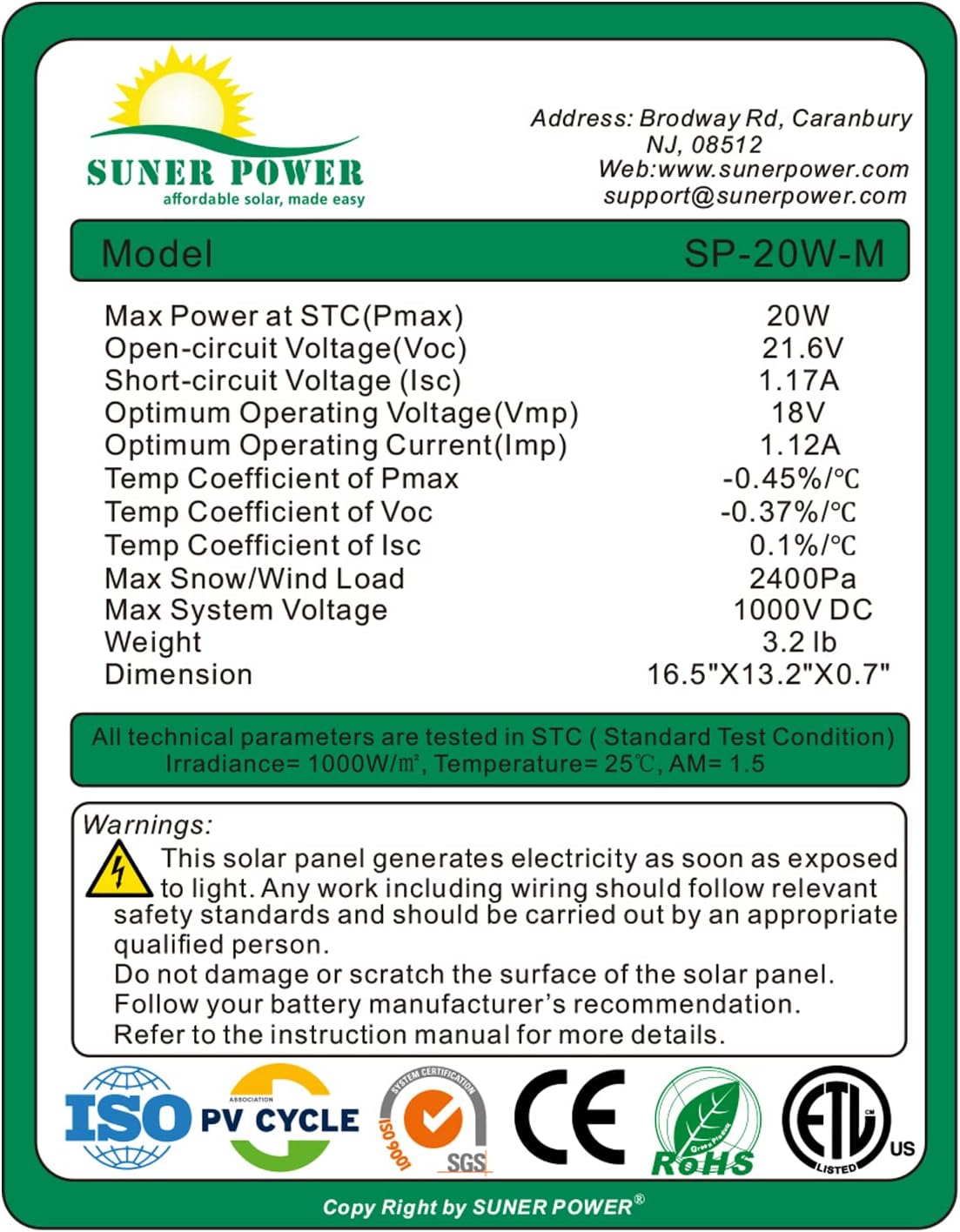 50W Mono Crystalline 12V Solar Panel Kit with 10A Charge Controller and SAE Cable Adapters F667