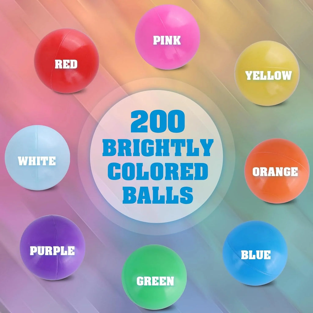 200 Count 8 Colors Plastic Ball Pit Balls with Storage Mesh Bag P82025