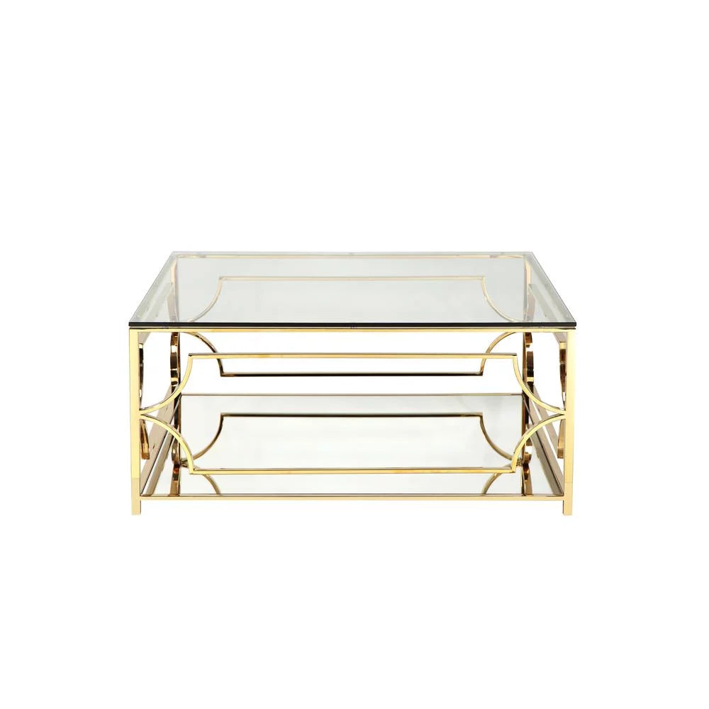 Square Metal and Glass Coffee Table in Polish Gold T123