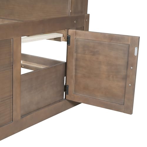 Full Size White Solid Wood Storage Daybed with Trundle Drawers Bookcase C48182