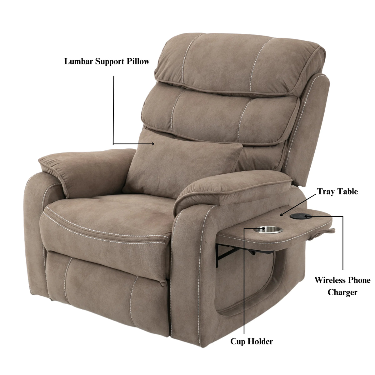 Lay Flat Recliner with Tabletop, Wireless Phone Charger, Cup Holder & Lumbar Pillow, Dual Motor Lift Chair, 400 lbs Capacity G56361