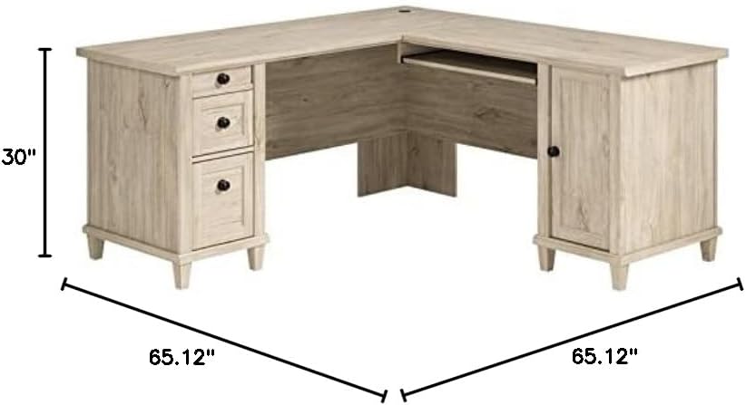 Chalk Oak L-Shaped Desk with Cord Management J9327