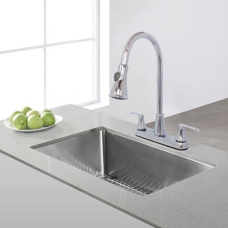 Chrome Double Handle Pull Down Spray Kitchen Sink Faucet A744