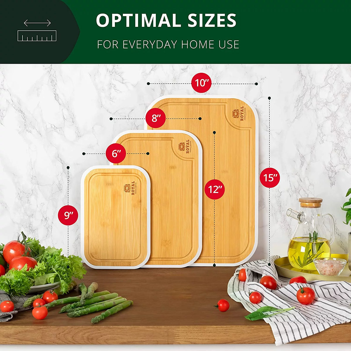 Bamboo Cutting Board with Juice Groove 3-Piece Set R71227