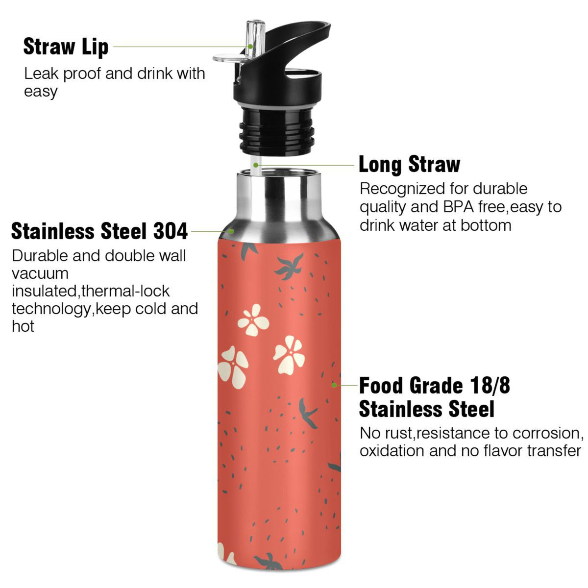 Strawberry Stainless Steel Insulated Thermos Vacuum Flask Y599