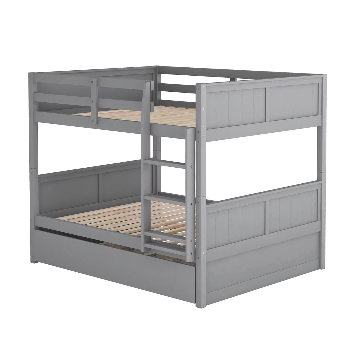 Full Over Full Wood Bunk Bed with Twin Trundle and Ladder V7653