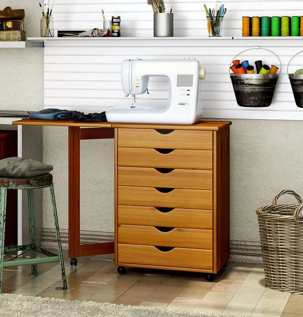 Solid Wood 7 Drawer Roll Cart B858