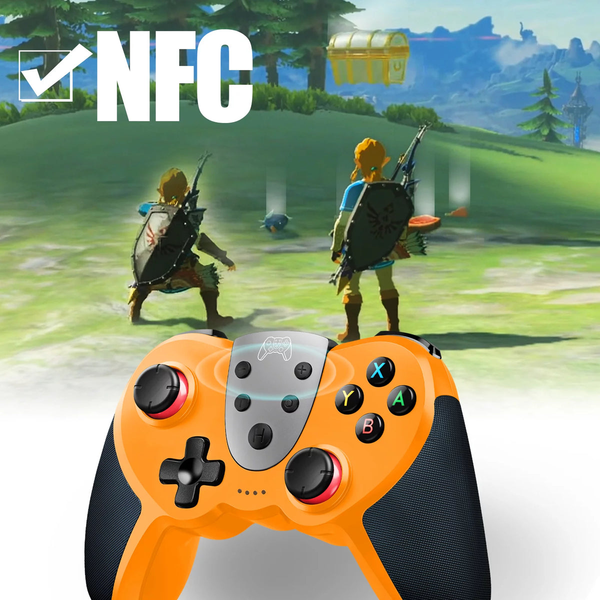 Wireless Controller with 4 Vibration Levels, Adjustable Turbo Speed, NFC Technology (Orange) J522523