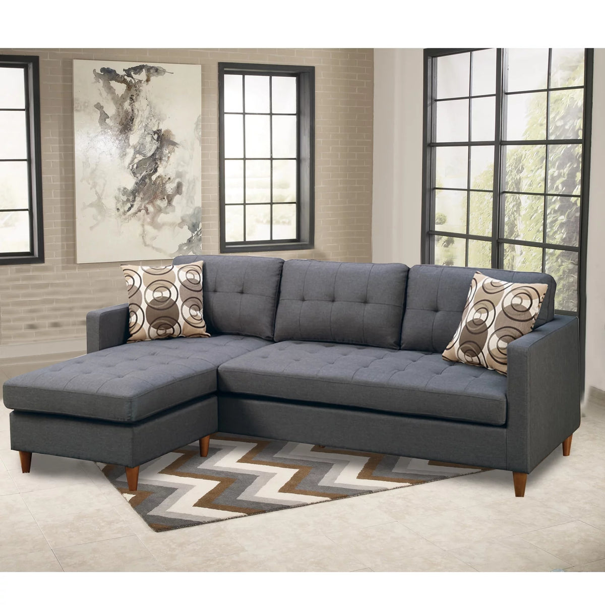 Gray 2 Piece Polyfiber Sectional with Pillows K31661