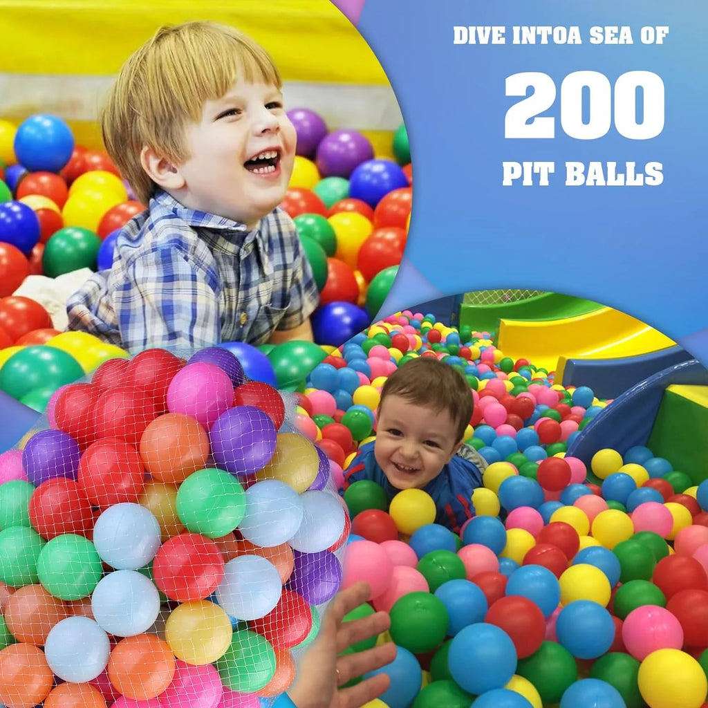 200 Count 8 Colors Plastic Ball Pit Balls with Storage Mesh Bag P82025