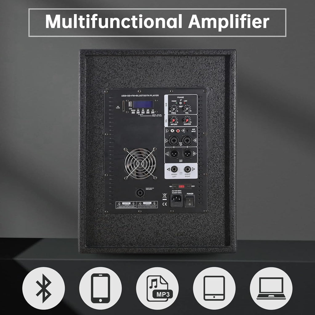 4000W 12-inch PA Speaker System Combo Set with Remote Control, Line Array Speakers with Built-in MP3 USB FM SD Card Bluetooth & Subwoofer Q671847
