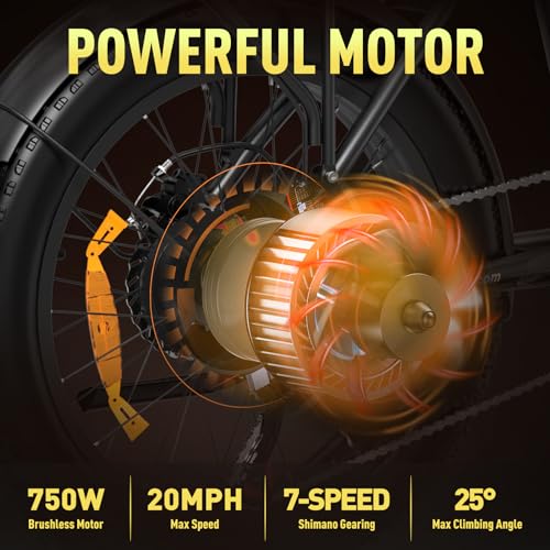 20" x4.0 Fat Tire Foldable Electric Bicycle with 750W Motor, 48V 12AH Removable Battery, 7 Gears G255414
