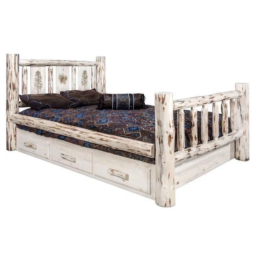 Wood Full Storage Bed with Pine Design in Natural U86886