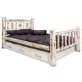Wood Full Storage Bed with Pine Design in Natural U86886