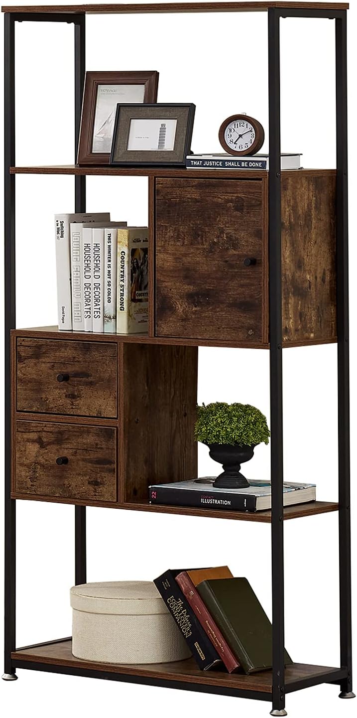 5 Tier Dark Brown Metal Frame Bookshelf W834