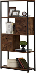 5 Tier Dark Brown Metal Frame Bookshelf W834