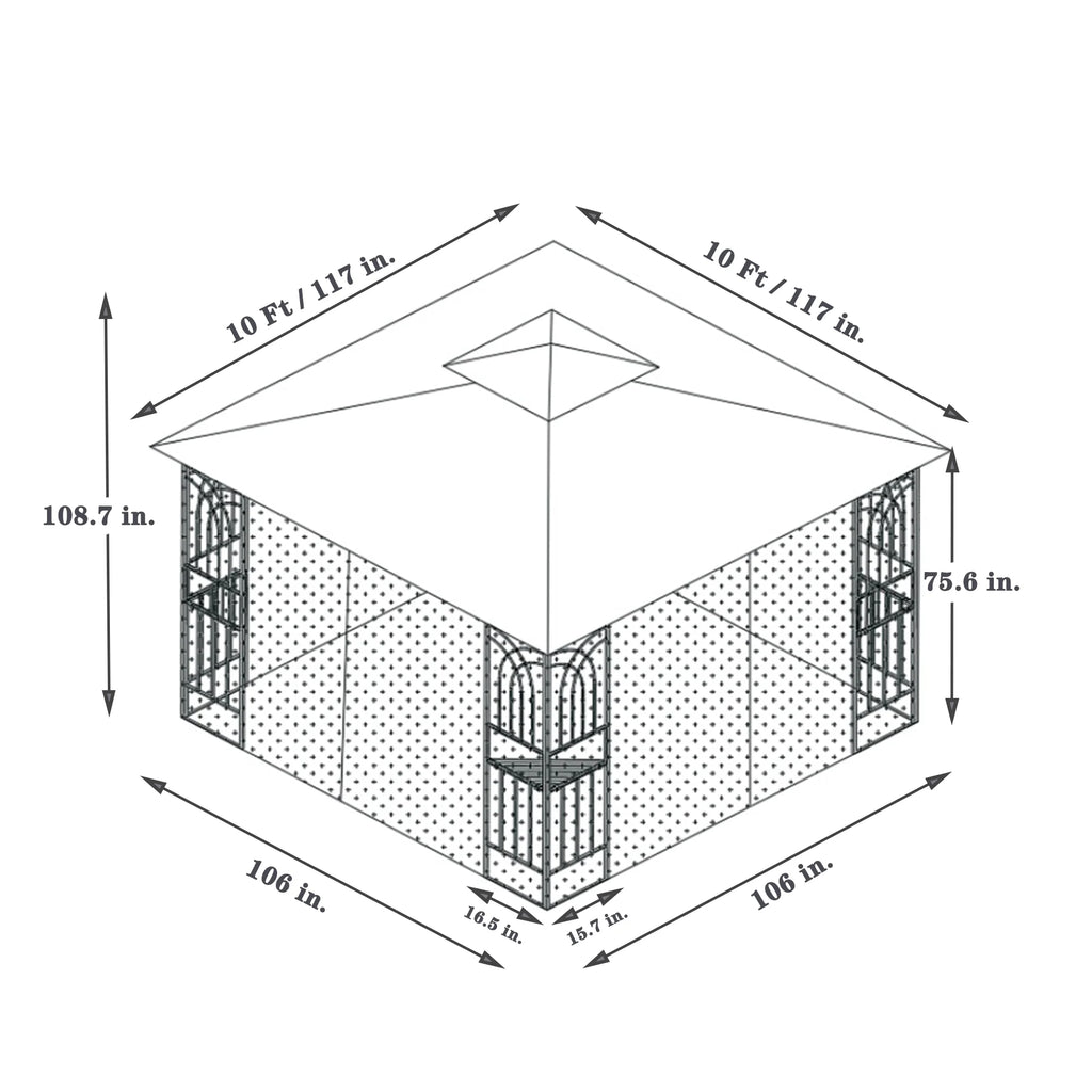 10' x 10' Outdoor Patio Gazebo Canopy Shelter with Ventilated Double Roof And Mosquito Net, Gray H80309