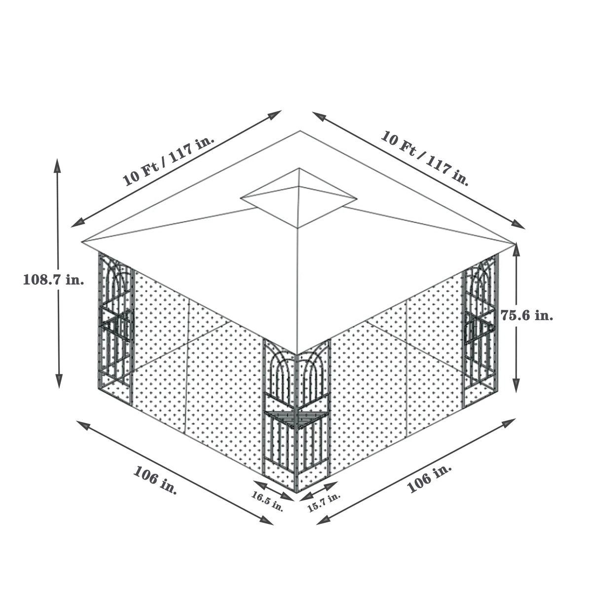 10' x 10' Outdoor Patio Gazebo Canopy Shelter with Ventilated Double Roof And Mosquito Net, Gray H80309
