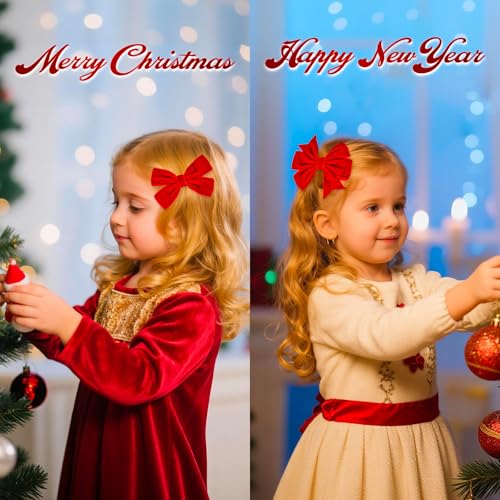 Red Christmas Velvet Ribbon Bow Hair Clips O64443