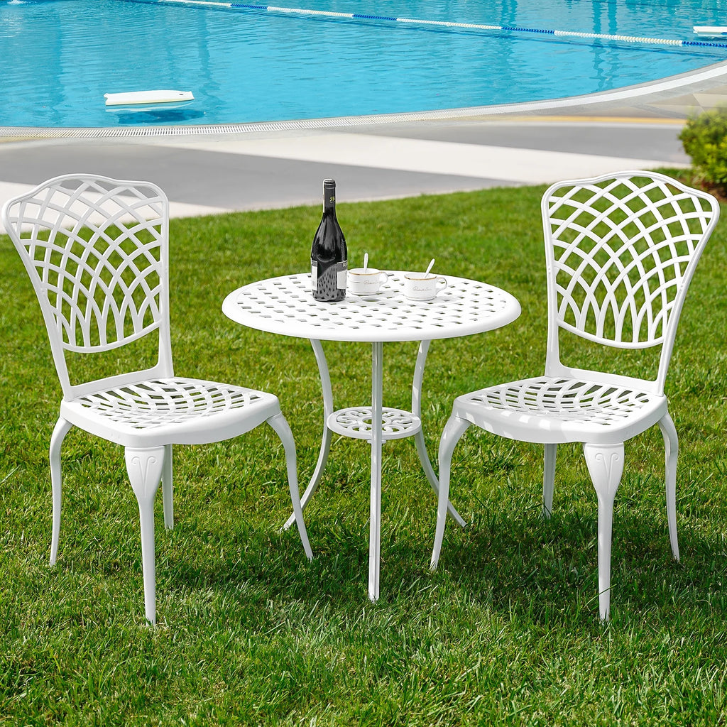 3 Piece White Patio Bistro Set with Umbrella Hole R7366
