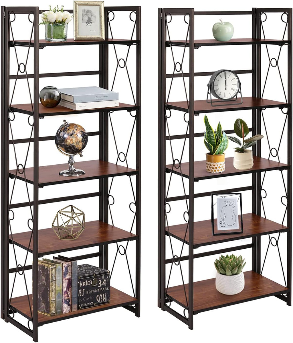 5 Tier Dark Brown Metal Frame Bookshelf W834