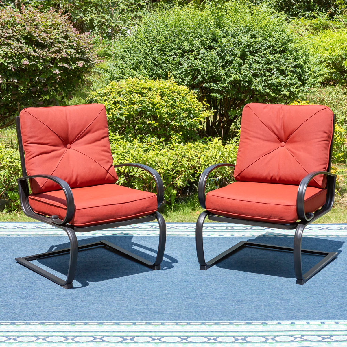 Set of 2 Outdoor Dining Chairs with Cushions, Black&Red E491