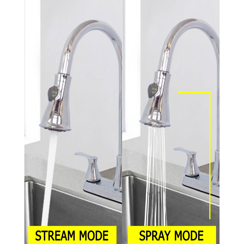 Chrome Double Handle Pull Down Spray Kitchen Sink Faucet A744