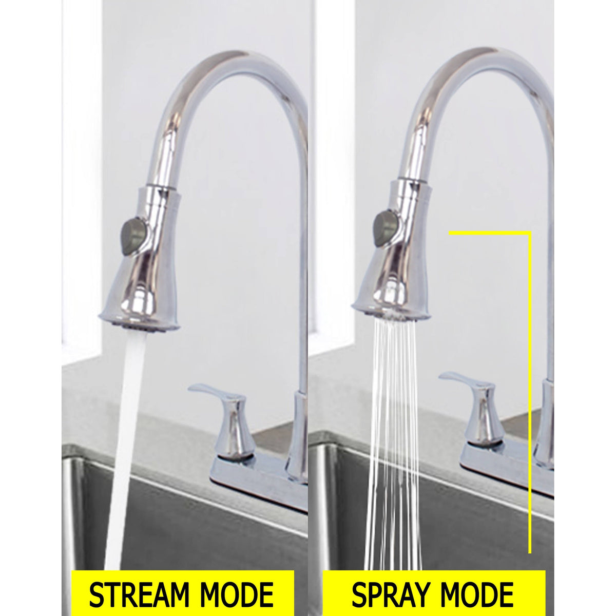 Chrome Double Handle Pull Down Spray Kitchen Sink Faucet A744