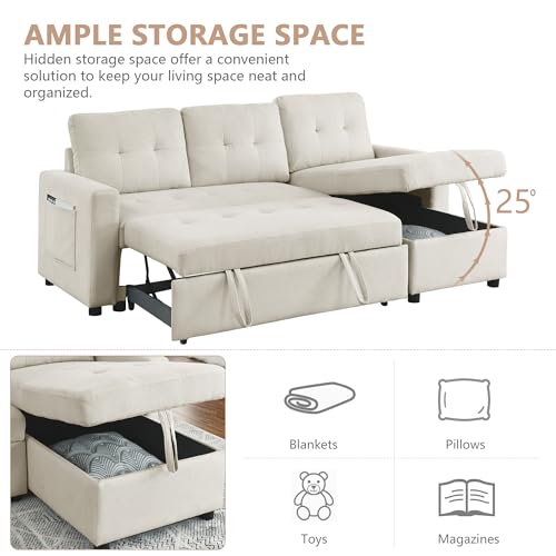 Light Gray Chenille Reversible Sleeper Sectional Sofa with Storage Chaise W4565