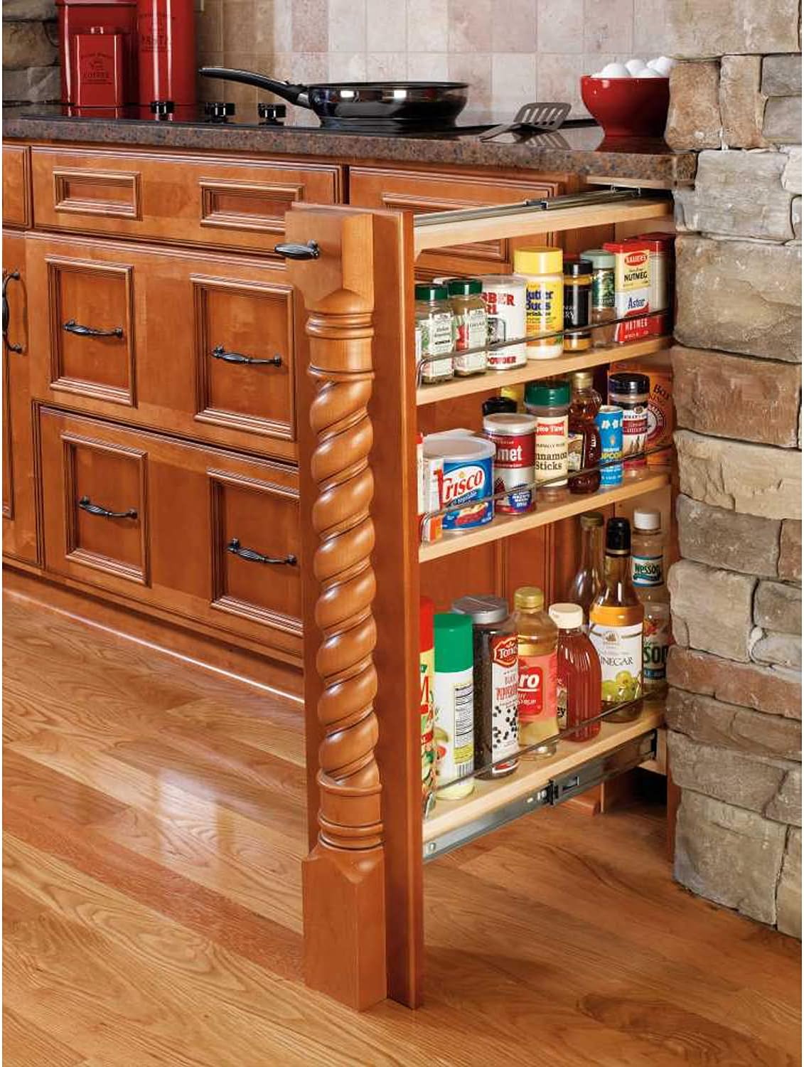 3 Wood Base Cabinet Pullout Filler Organizer with Adjustable Shelves W54387