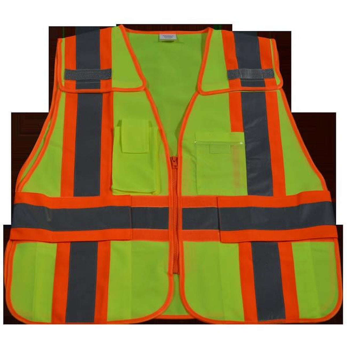 Lime Solid Public Safety Vest with Orange Binding 5-Point Breakaway 5 Pockets S171473
