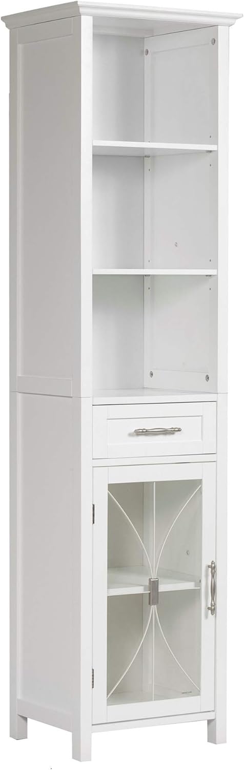 White Linen Cabinet with 1 Drawer and 3 Open Shelves G69468