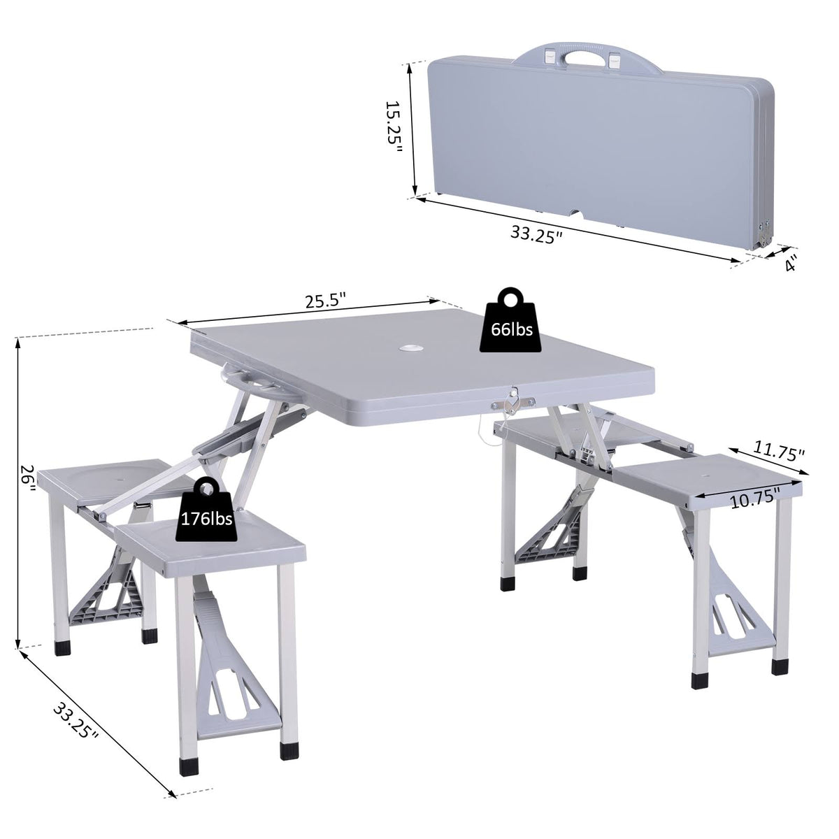 Camping Table with Chairs 4-Seat Set Foldable G352