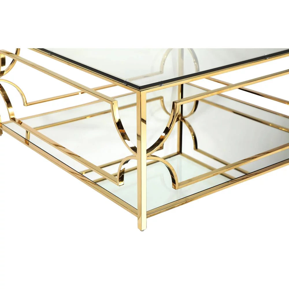 Square Metal and Glass Coffee Table in Polish Gold T123