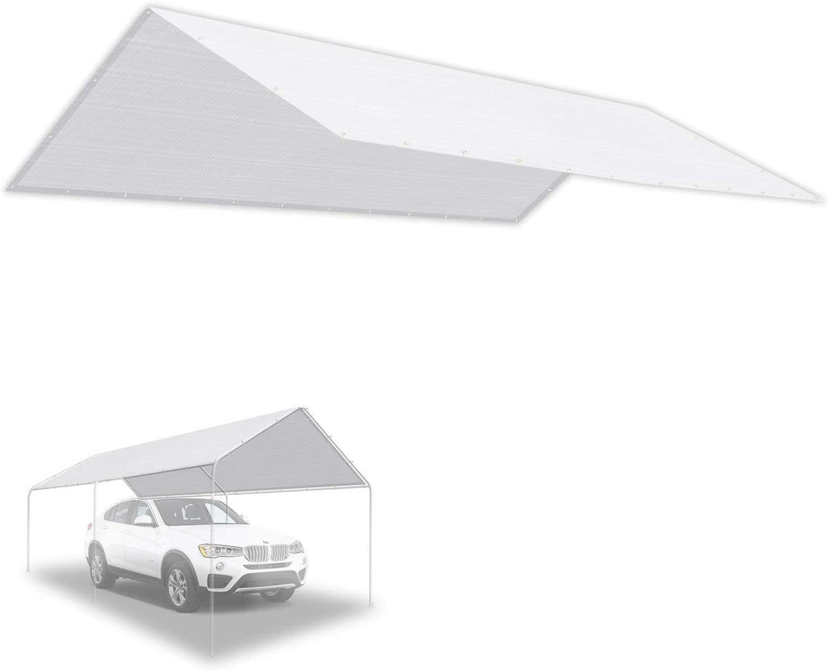 10'X20' Carport Canopy Replacement Top Cover with Ball Bungees White Z79331