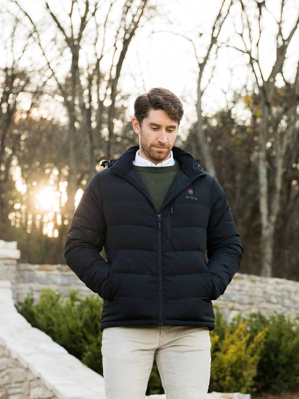 Heated Jacket with 90% Down Insulation, Black, L N330256