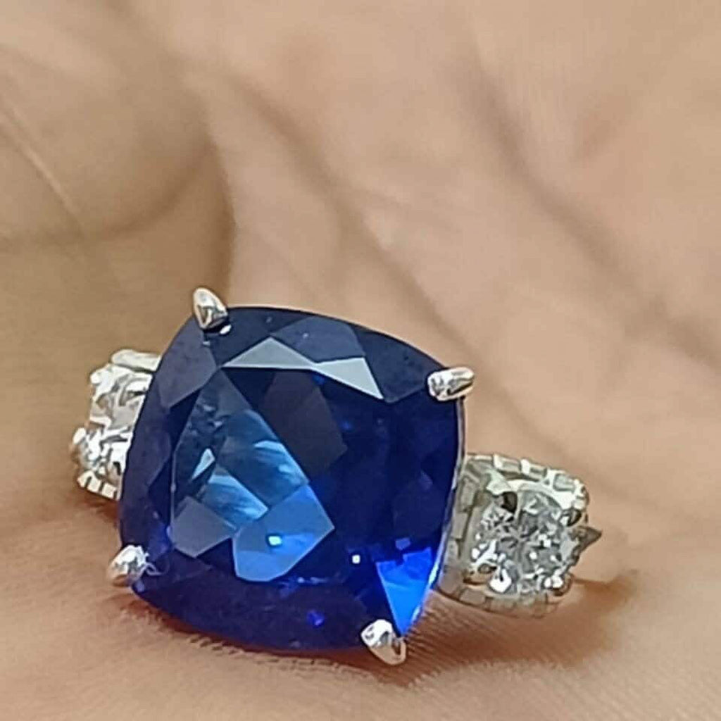 Elongated Cushion Engagement Ring with Blue Sapphire X627