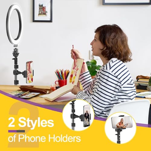 10" Dimmable LED Ring Light with Tripod Stands and Phone Holder S817