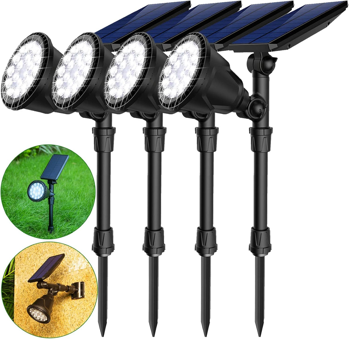 600 Lumens IP65 Waterproof Solar Spotlights 4 Pack E797875