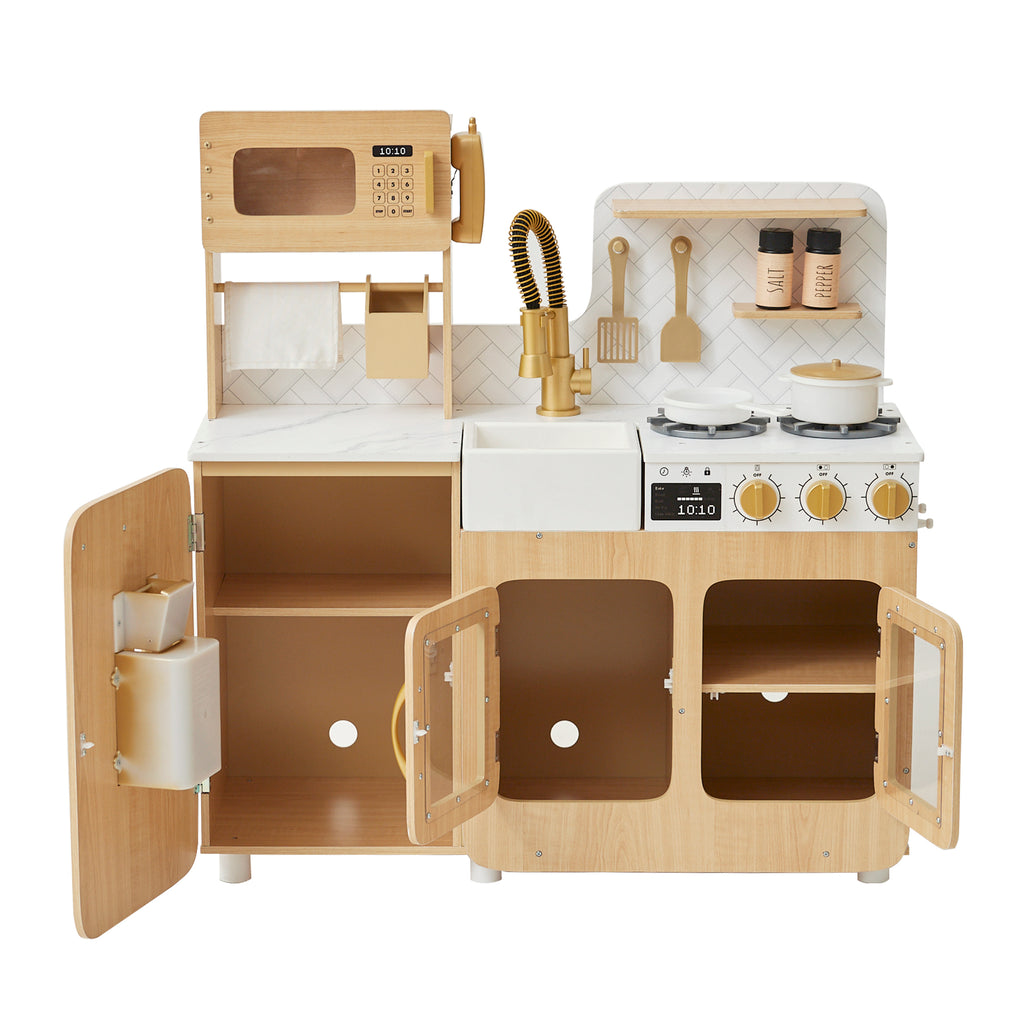 Medium Play Kitchen with Kitchen Accessories, Light Oak/White N6057