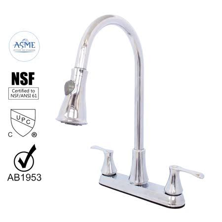 Chrome Double Handle Pull Down Spray Kitchen Sink Faucet A744