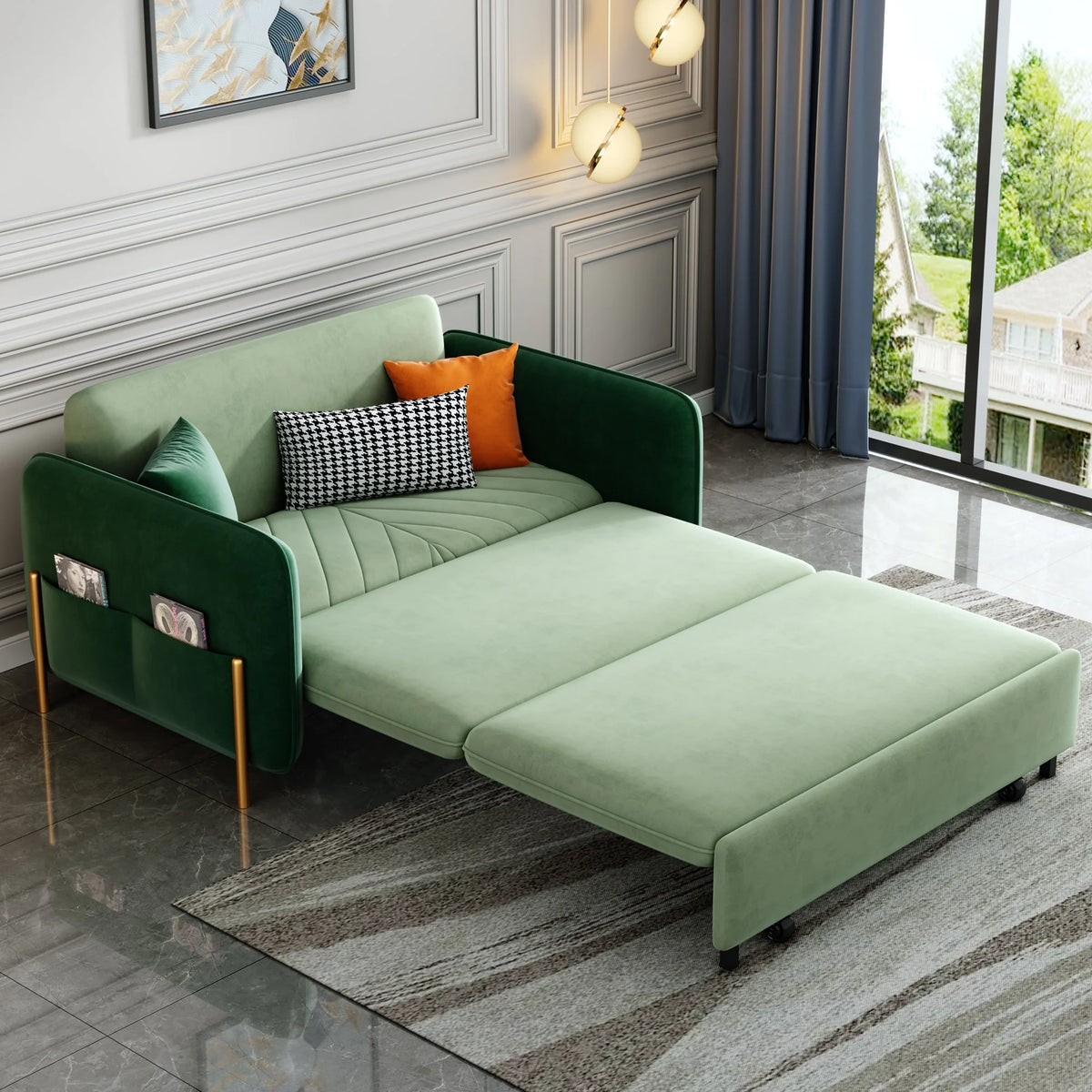 Green Velvet Convertible Sleeper Sofa R389769