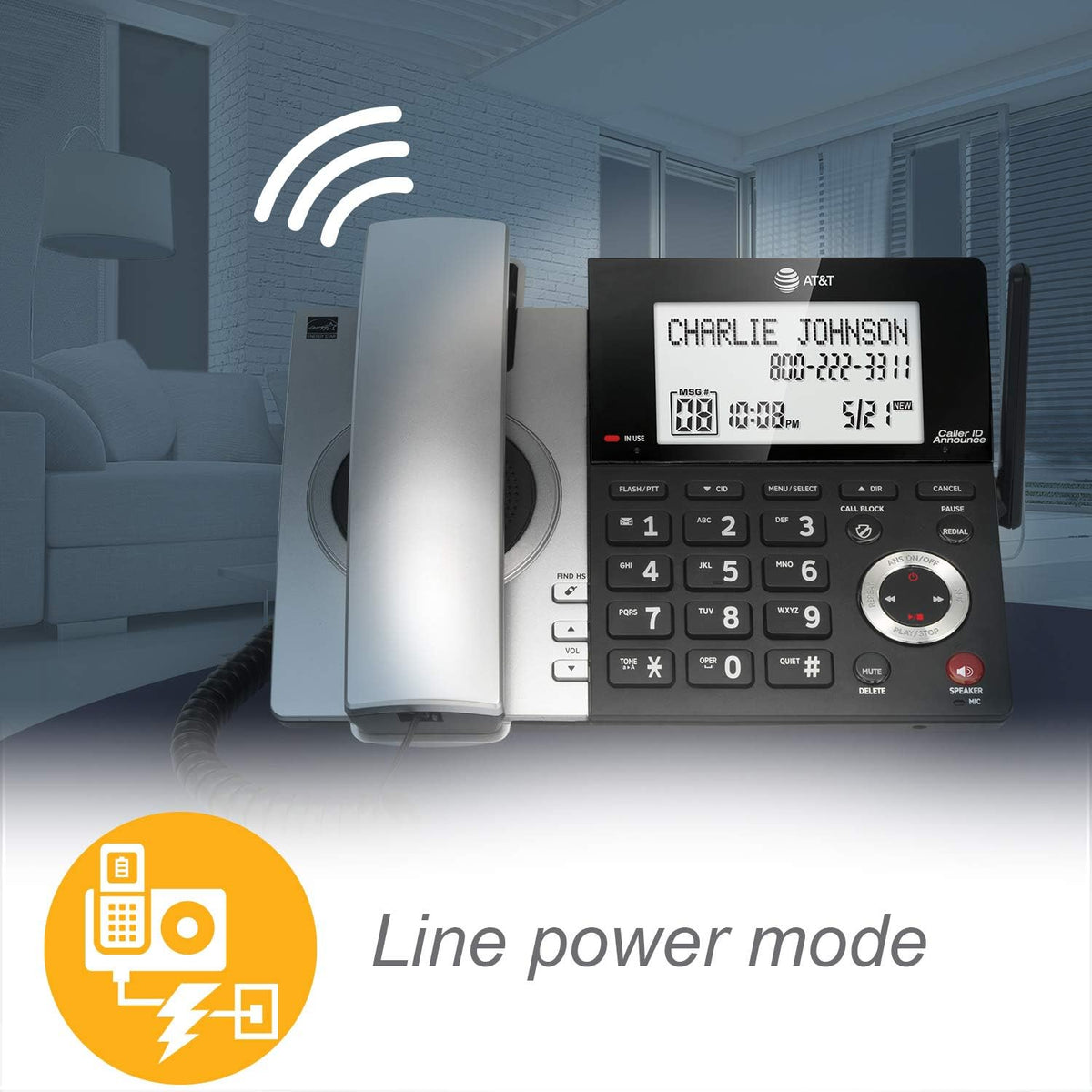 Black/Silver DECT 6.0 Corded/Cordless Phone with 1 Handset H2002