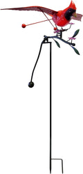 Red Metal Cardinal Bird on Flower Branch Garden Stake Kinetic Wind Sculpture P94528