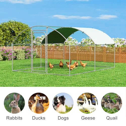 Large Metal Chicken Coop Walk-in Poultry Cage Chicken Run Pen Duck House with Waterproof and Anti-Ultraviolet Cover Spire Roof (10' W x 13.2' L x 6.4' H) S503631