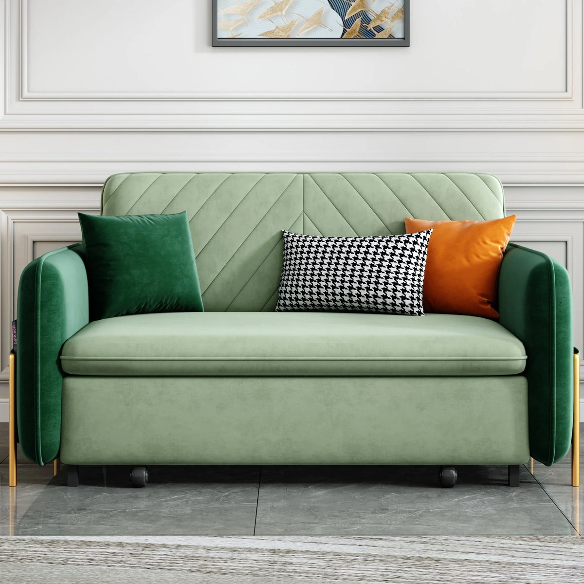 Green Velvet Convertible Sleeper Sofa R389769