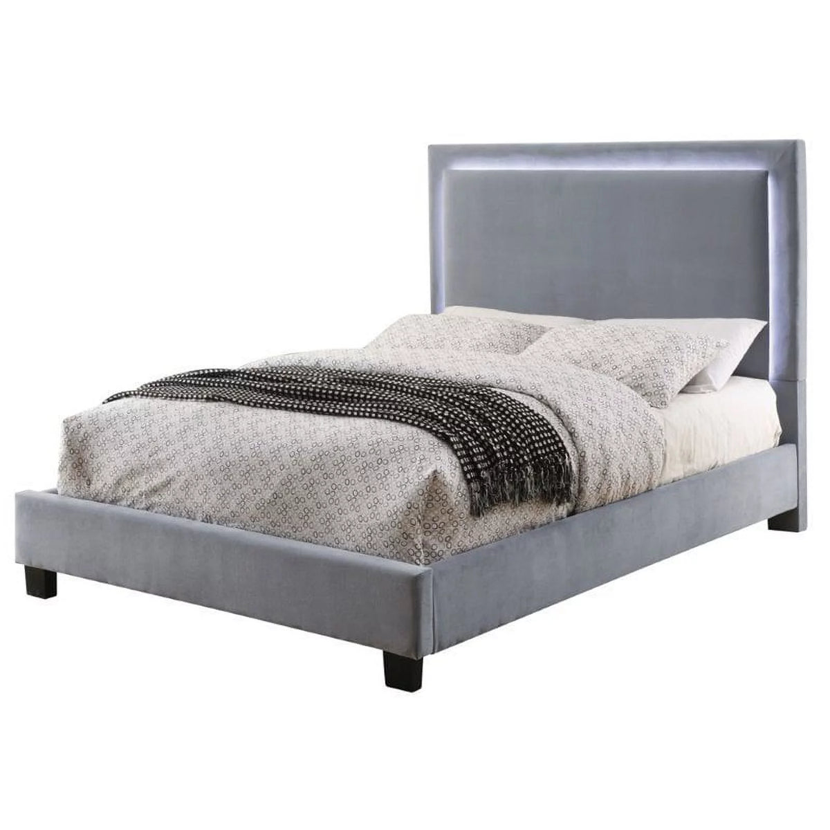 Gray California King Fabric Bed with LED Lights M403410