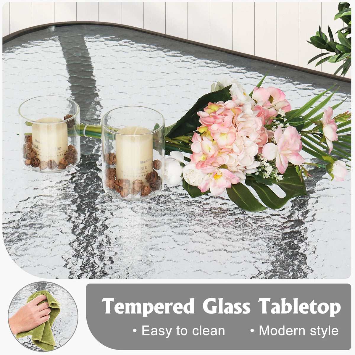 31 Inch Square Outdoor Bar Height Bistro Table with Tempered Glass Tabletop A96883